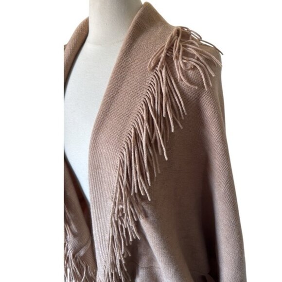 Layers by Lizden Womens Fringe Open-Front Poncho Taupe One Size cardigan - Picture 7 of 7